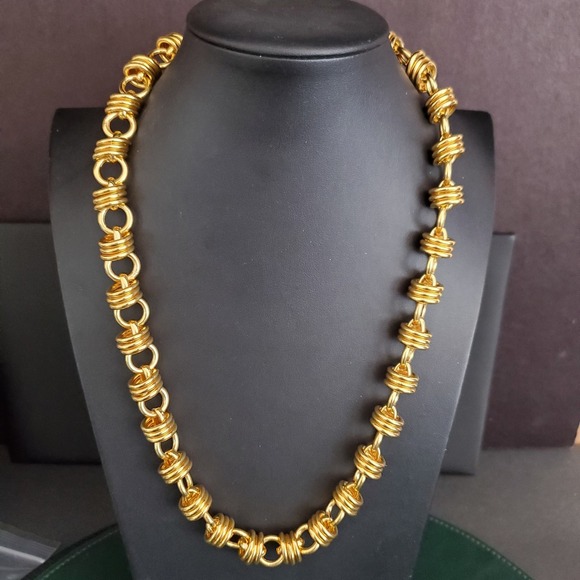 Milor Jewelry - Gold Tone Loop Necklace Signed Bronze‎ Milor Italy Everyday Wear to Dressy